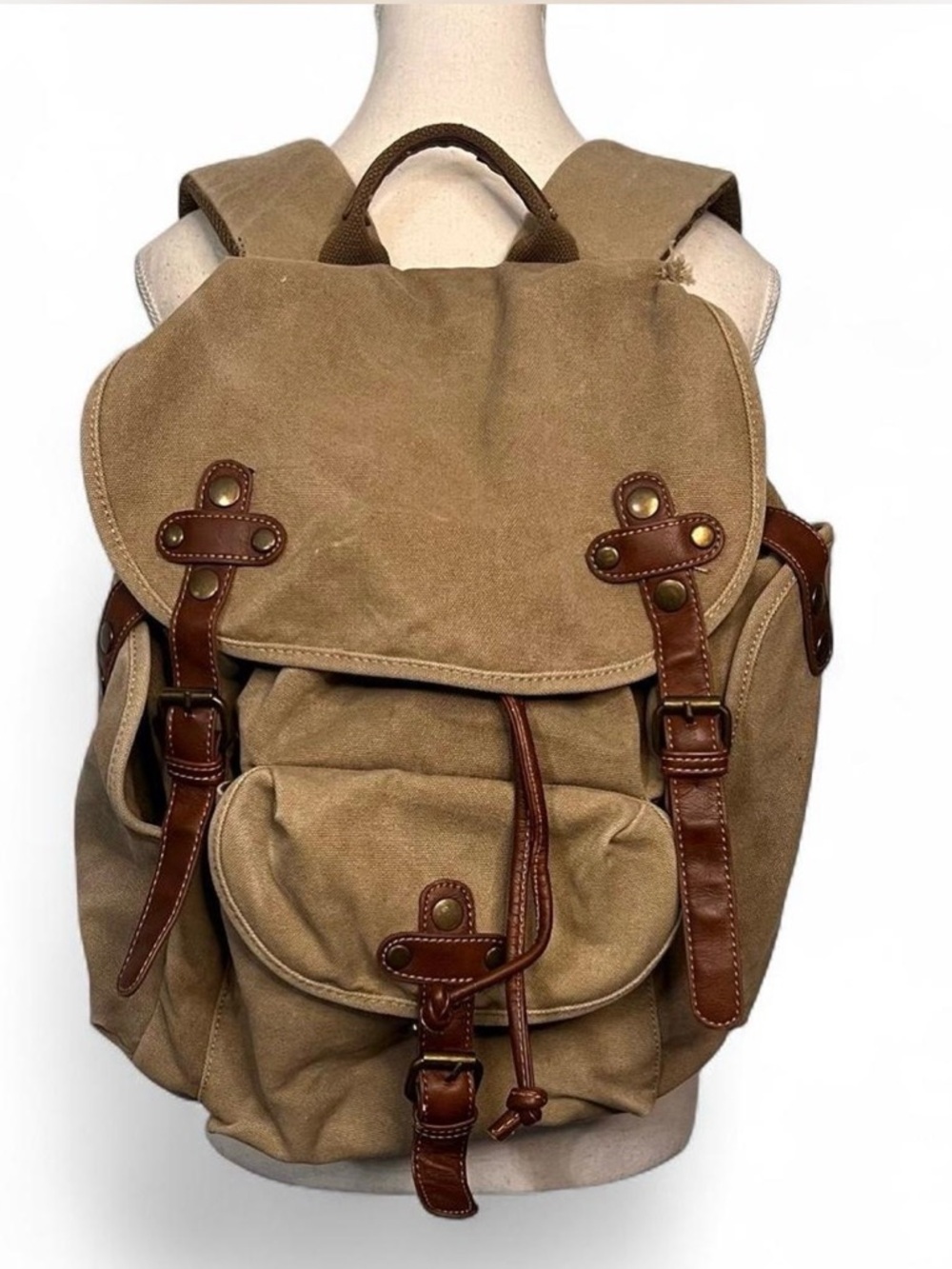 Cargoit Large Vintage Rucksack Beige Military Style Travel backpack unisex